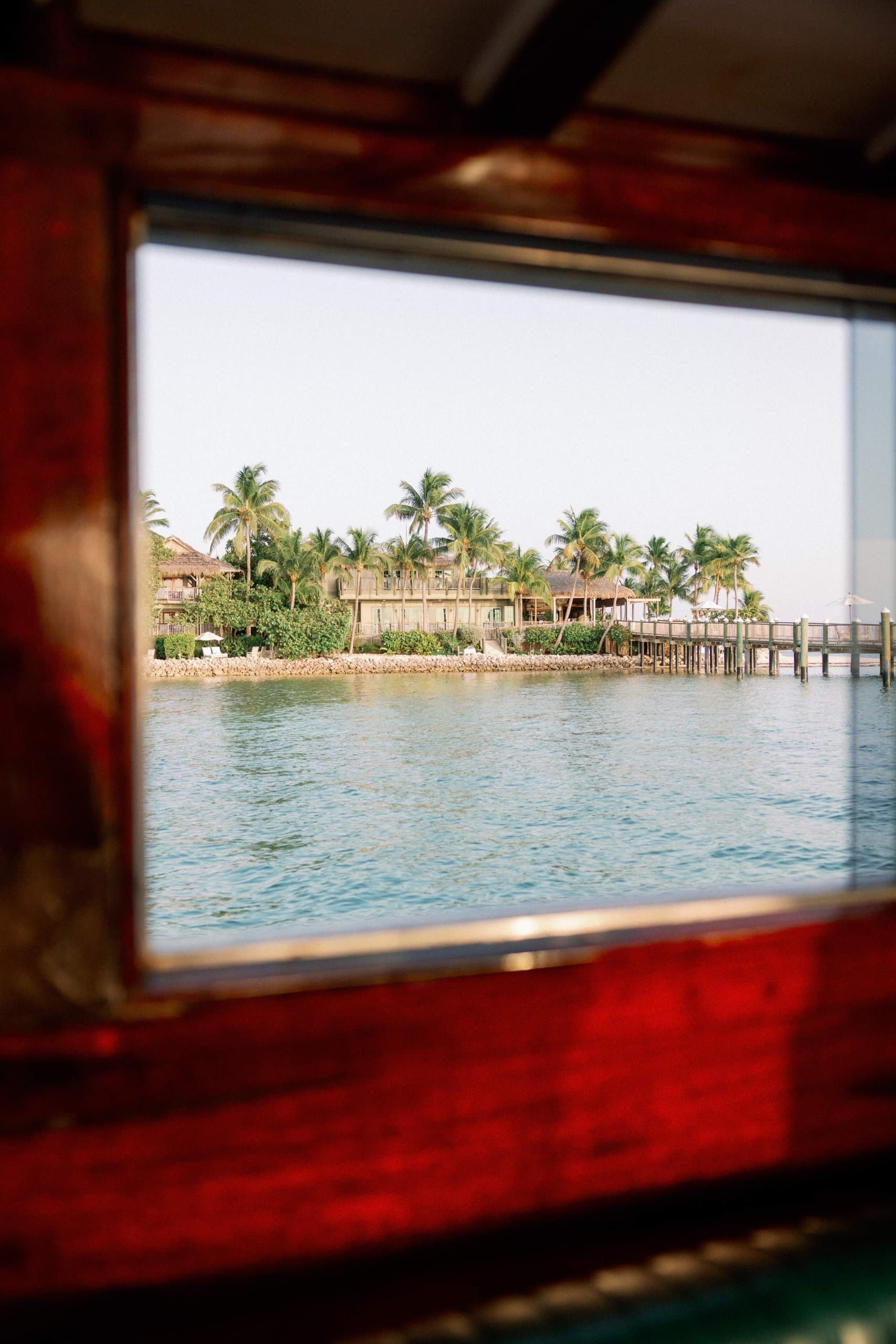 Through the boat window arriving at Little Palm Island Resort, Florida.