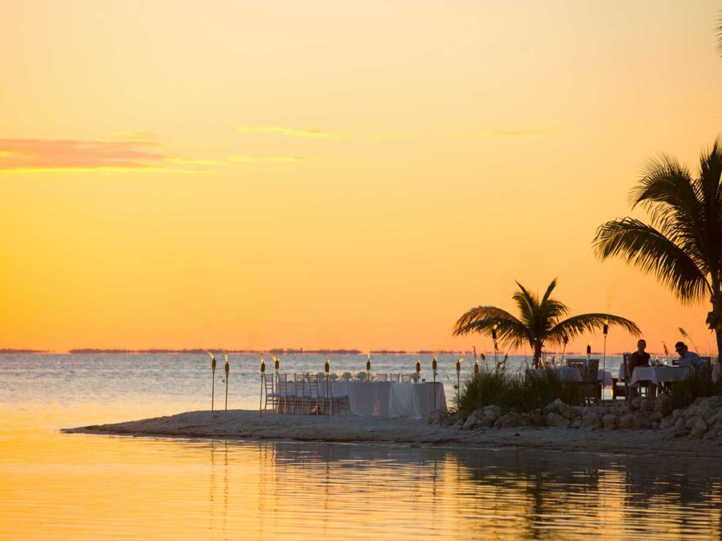 Beach dining at sunset in Florida Keys