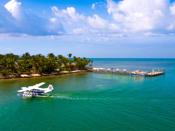 seaplane landing at Little Palm Island Resort