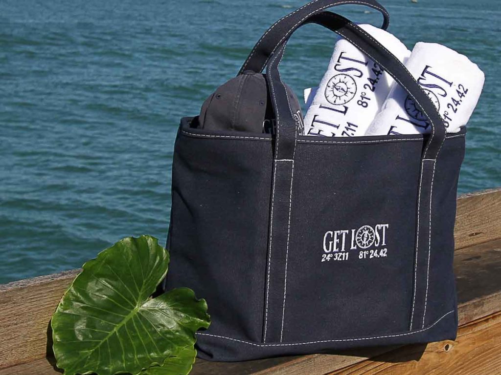 Get Lost beach bag on the beach