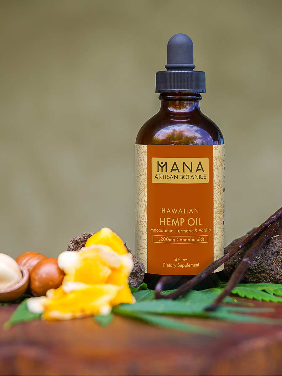 Mana hemp oil bottle.