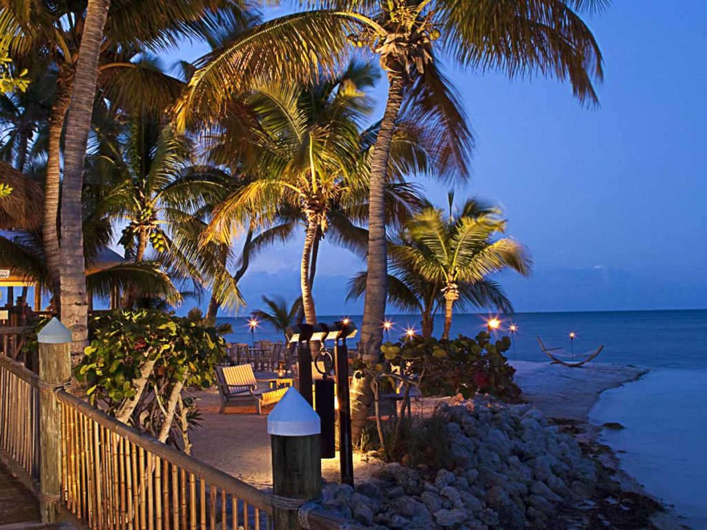 Dock by the ocean in the evening.