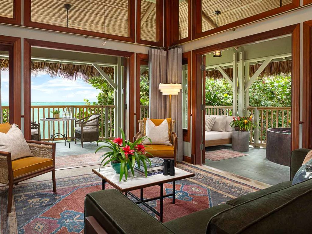 Island grand suite living room with ocean view.